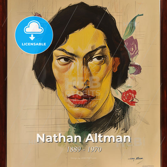 Nathan Altman, 1889 - 1970, Russian painter and sculptor - A Painting Of A Man With Flowers In Her Hair Print Template
