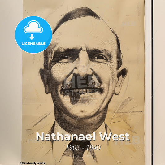 Nathanael West, 1903 - 1940, American writer - A Drawing Of A Man With A Mustache Print Template