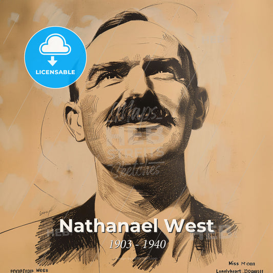 Nathanael West, 1903 - 1940, American writer - A Man With A Mustache Print Template