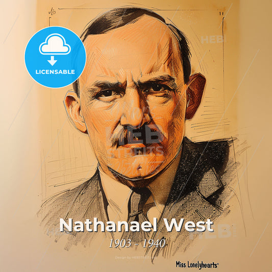 Nathanael West, 1903 - 1940, American writer - A Man With A Mustache Print Template