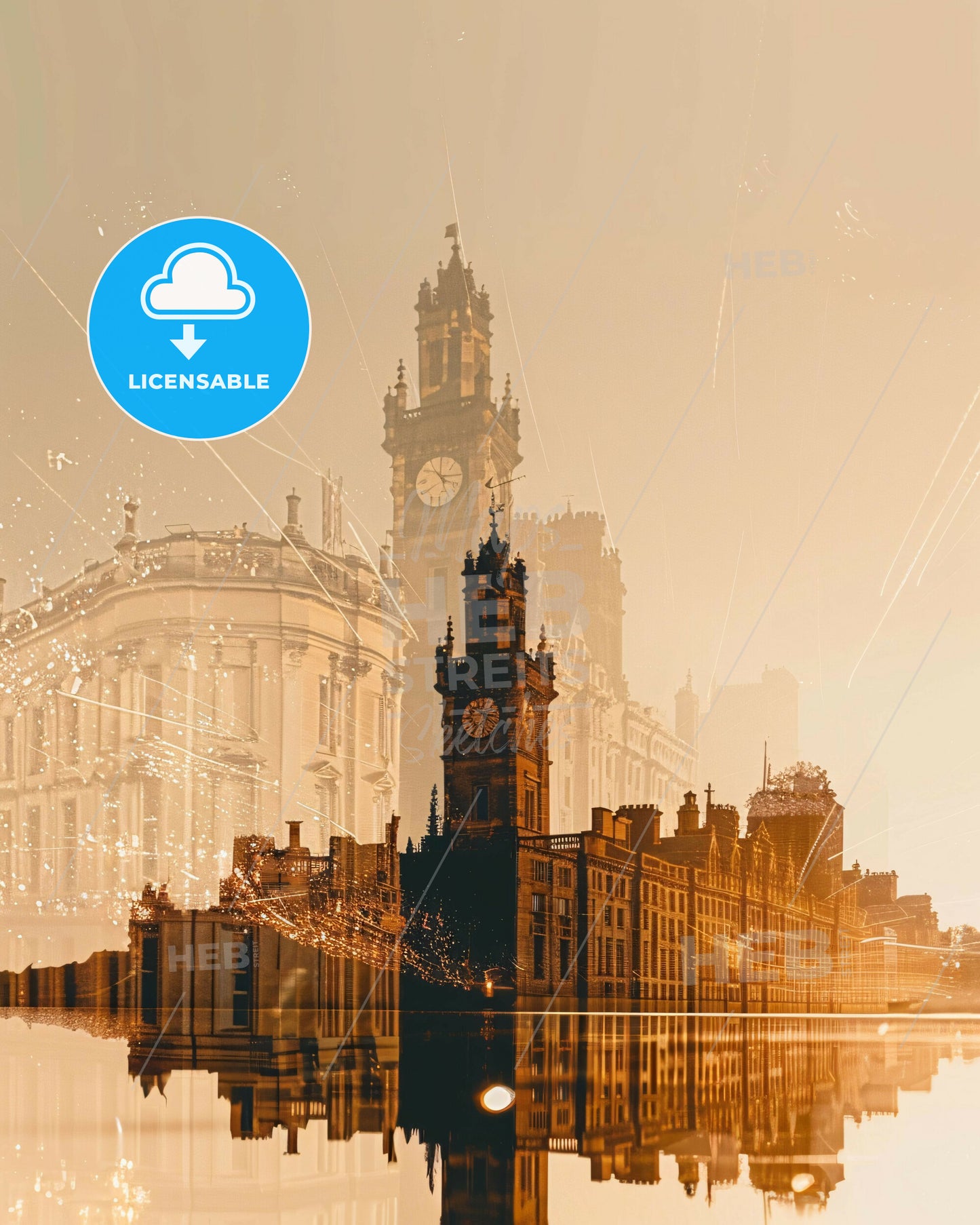 Navan Skyline Double Exposure Art Masterpiece - A city with a clock tower