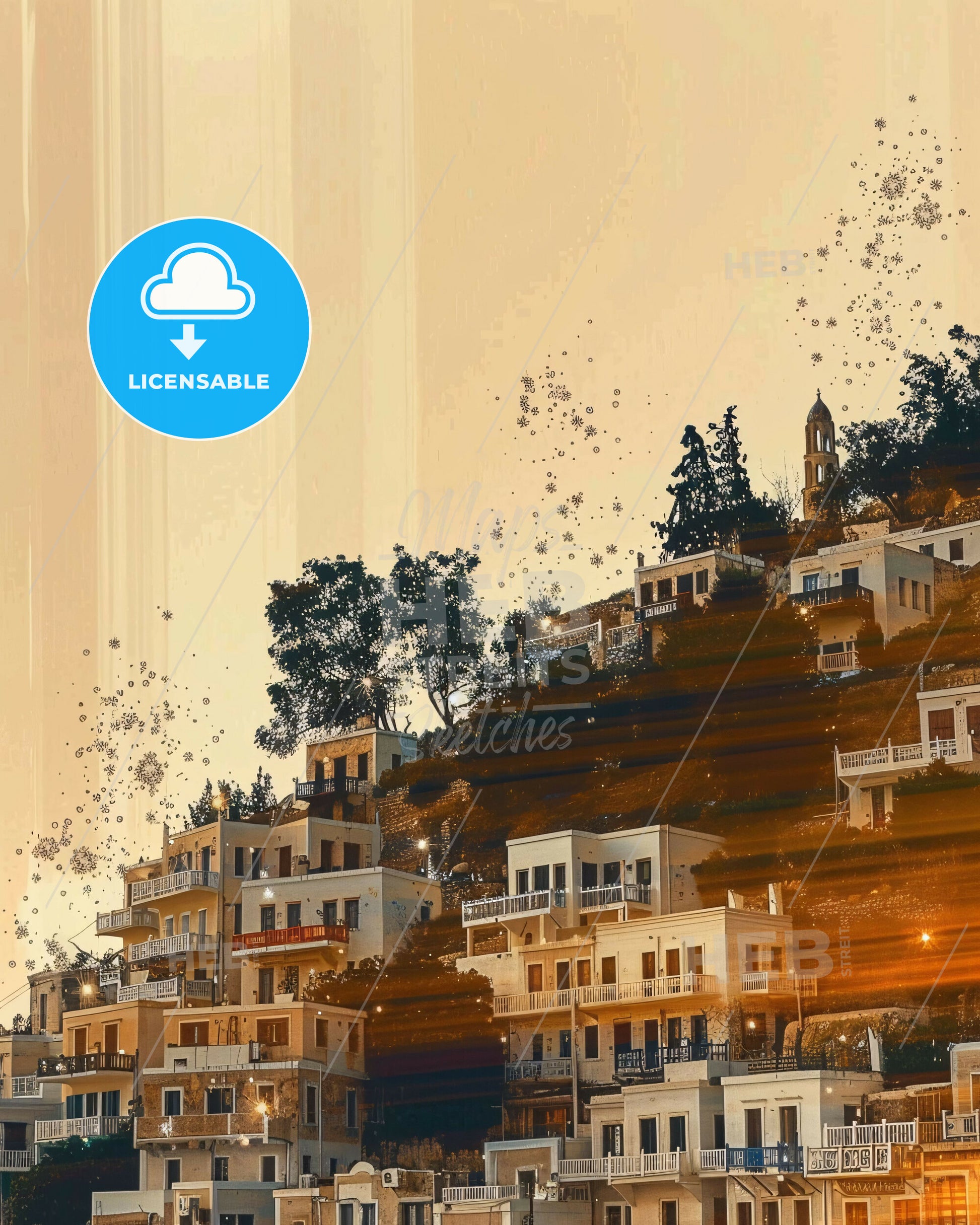 Naxos Island Greece Skyline Panorama Poster - A building on a hill