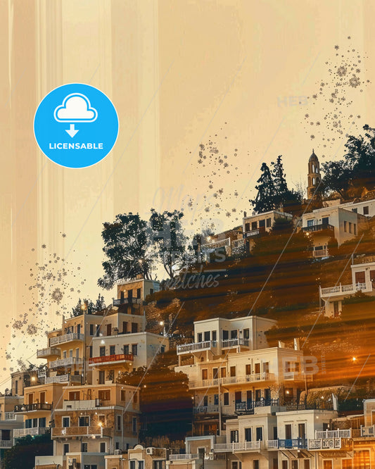 Naxos Island Greece Skyline Panorama Poster - A building on a hill