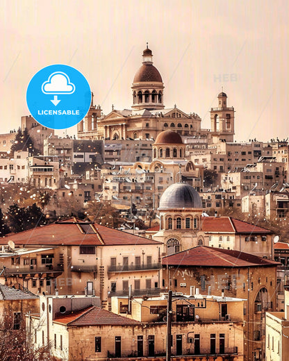 Nazareth Skyline Double Exposure Composite Art Poster - A city with many buildings
