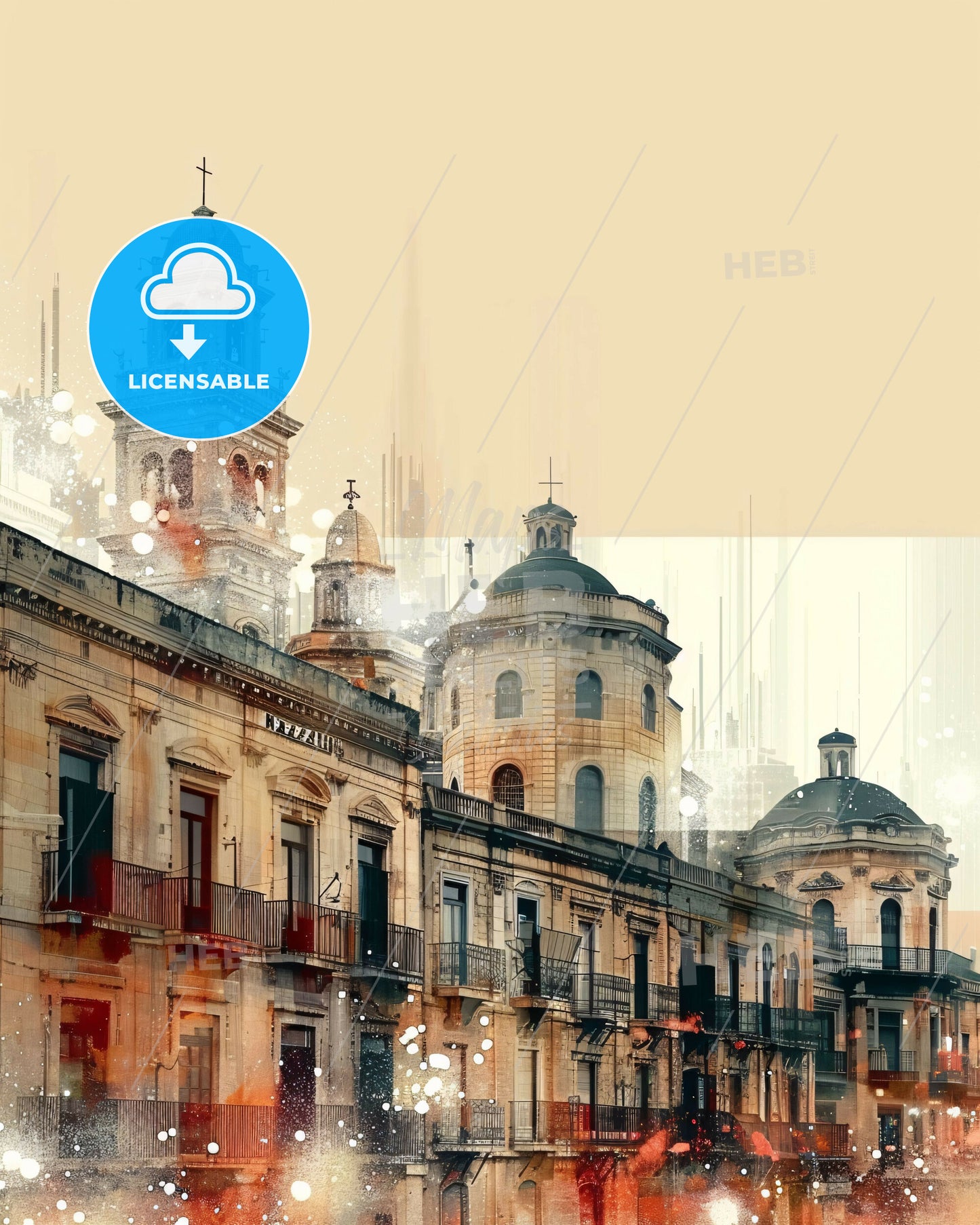 Nazareth Skyline Artwork: Local Icons on Beige Paper - A building with a tower