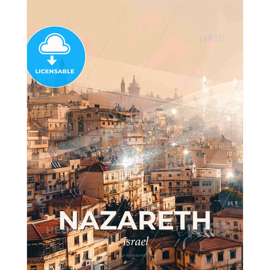 Nazareth City Skyline Double Exposure Composite Art - A city with many buildings - Square format print template