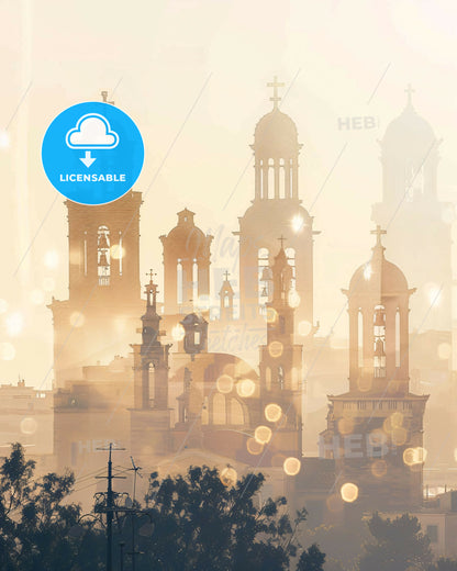 Nea Ionia Greece City Skyline Art Poster - A large building with towers and crosses