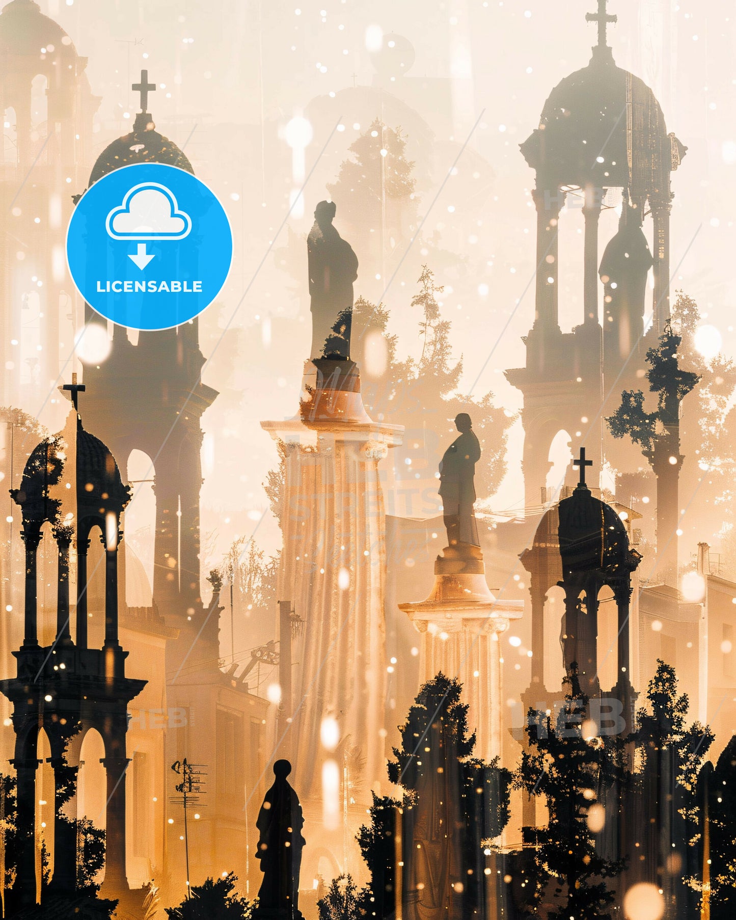 Nea Ionia City Silhouette Poster Art - A group of people standing in front of a fountain