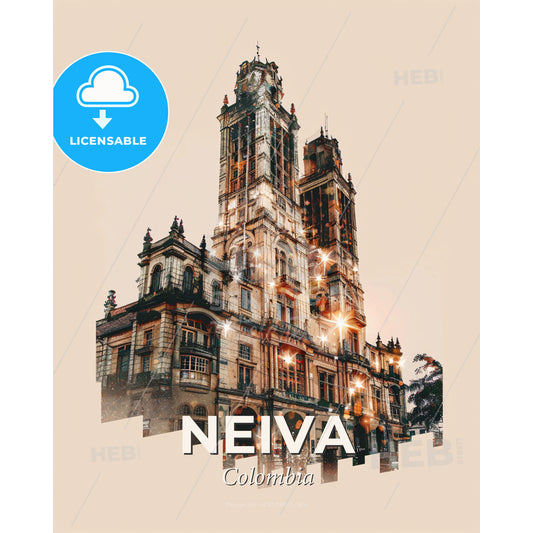 Neiva Colombian City Skyline Composite Poster Art - A building with many windows - Square format print template