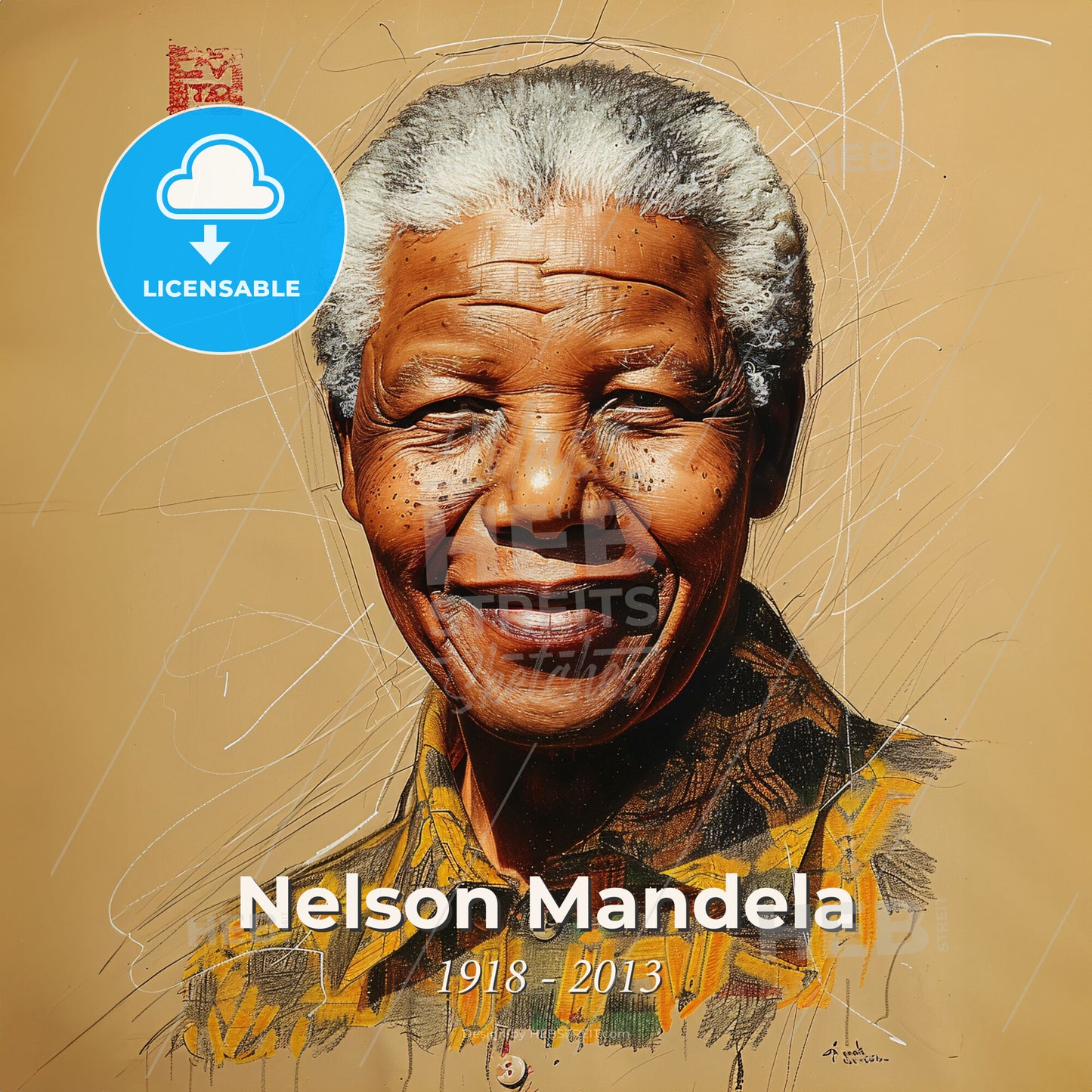Nelson Mandela, 1918 - 2013, South African anti-apartheid revolutionary - A Man Smiling With White Hair Print Template