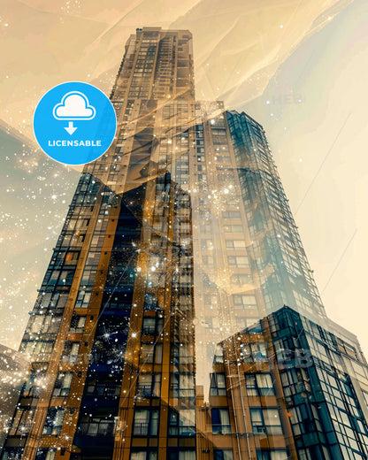 Nerima Skyline Double Exposure Art with Sparkles - A double exposure of a tall building