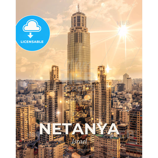 Netanya Cityscape Sunset Silhouette Symphony - A tall building in a city - Square format print template