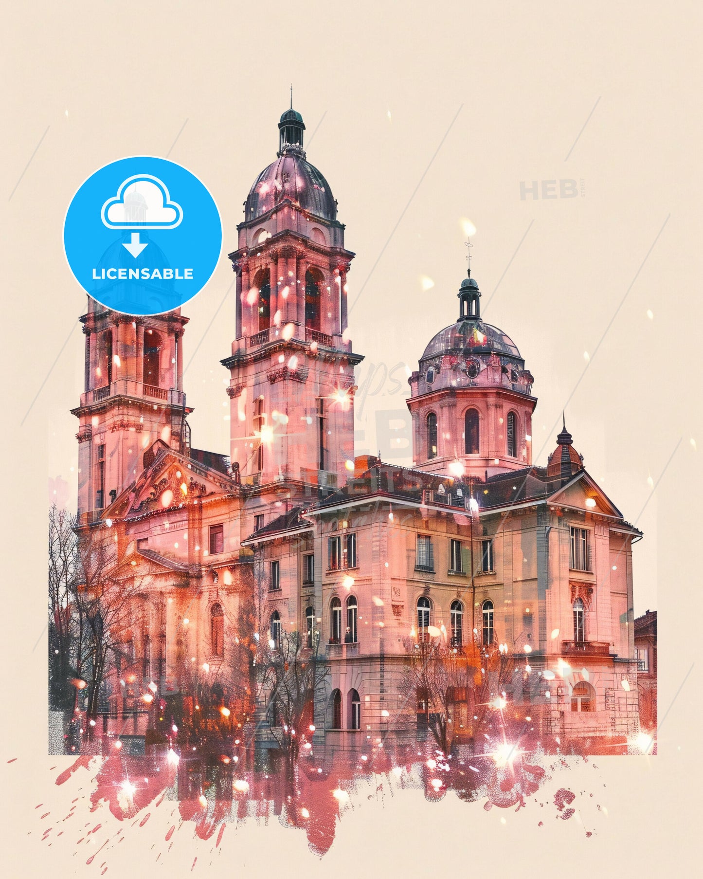 Neuchâtel City Skyline Mosaic Poster - A building with towers and a tree