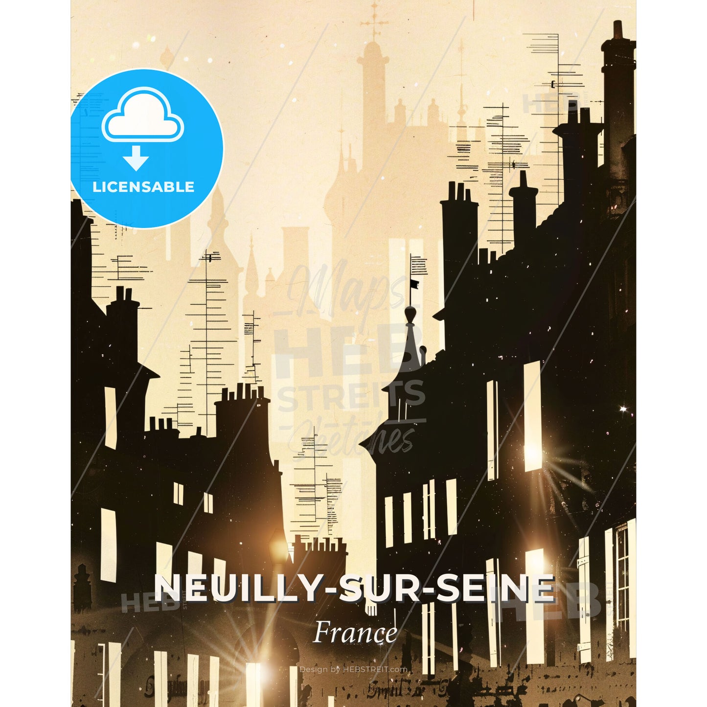 Parisian Skyline Double Exposure Art - A silhouette of buildings and buildings - Square format print template