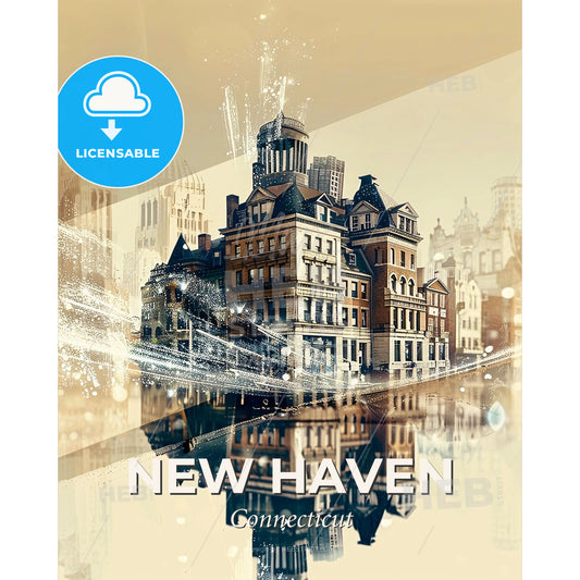 New Haven Panorama Art: Skylines & Architecture - A building with a tower and a tower on the top - Square format print template