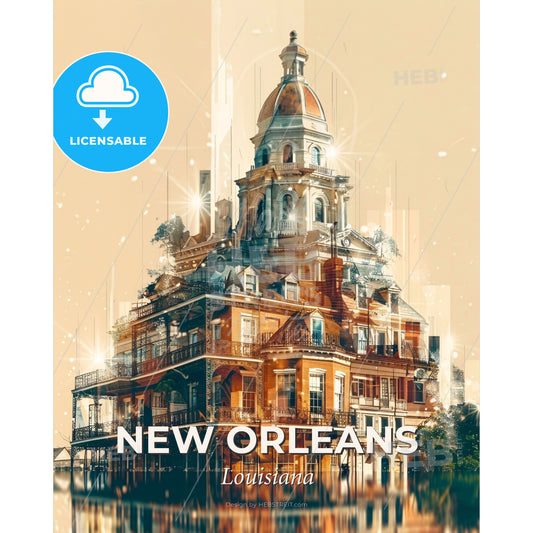 New Orleans Skyline Double Exposure Poster Art - A building with a tower - Square format print template