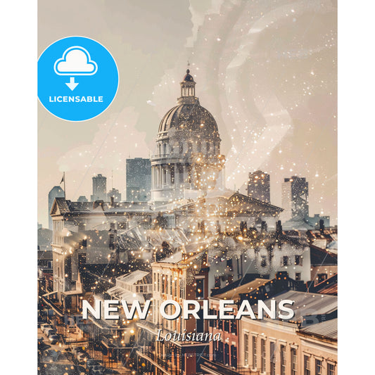 New Orleans Skyline Iconic Composite Art Poster - A city with a dome and buildings - Square format print template