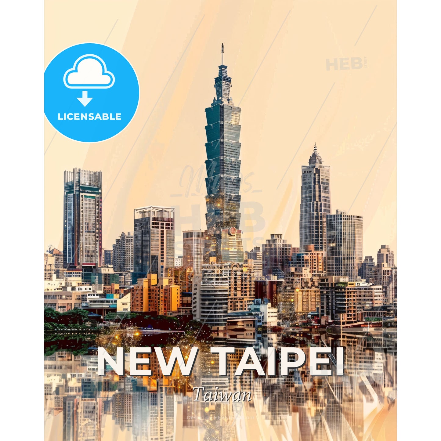 New Taipei Skyline Wonders in Double Exposure - A city skyline with a tall building - Square format print template