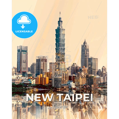 New Taipei Skyline Wonders in Double Exposure - A city skyline with a tall building - Square format print template