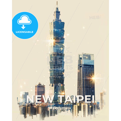New Taipei City Double Exposure Skyline Poster Art - A tall building in Taipei 101 - Square format print template