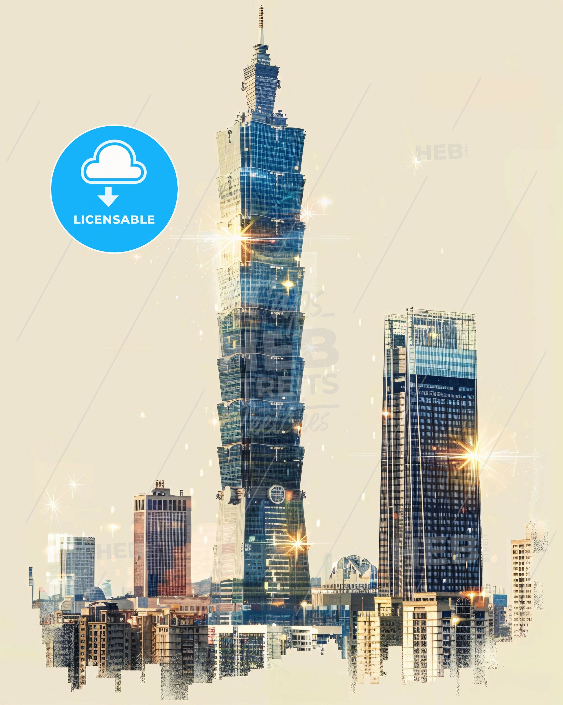 New Taipei City Double Exposure Skyline Poster Art - A tall building in Taipei 101