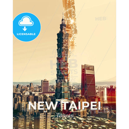 New Taipei City Skyline Poster Art - A large city with a tall building - Square format print template