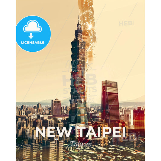 New Taipei City Skyline Poster Art - A large city with a tall building - Square format print template