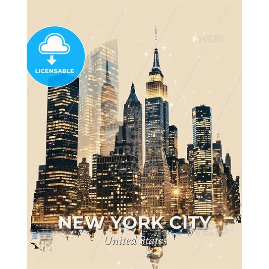 New York City Skyline Wonder Composite Art Poster - A city skyline with many tall buildings - Square format print template