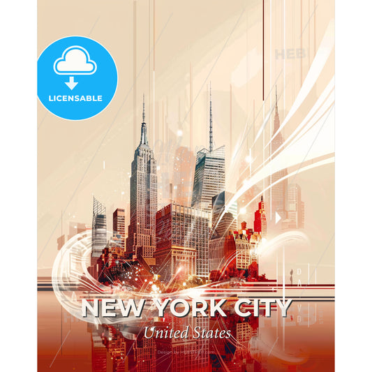 New York City Skyline Composite Art Poster - A city with many tall buildings - Square format print template