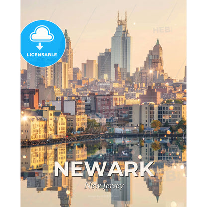 Newark Skyline: Double Exposure Art Composite - A city with a body of water - Square format print template