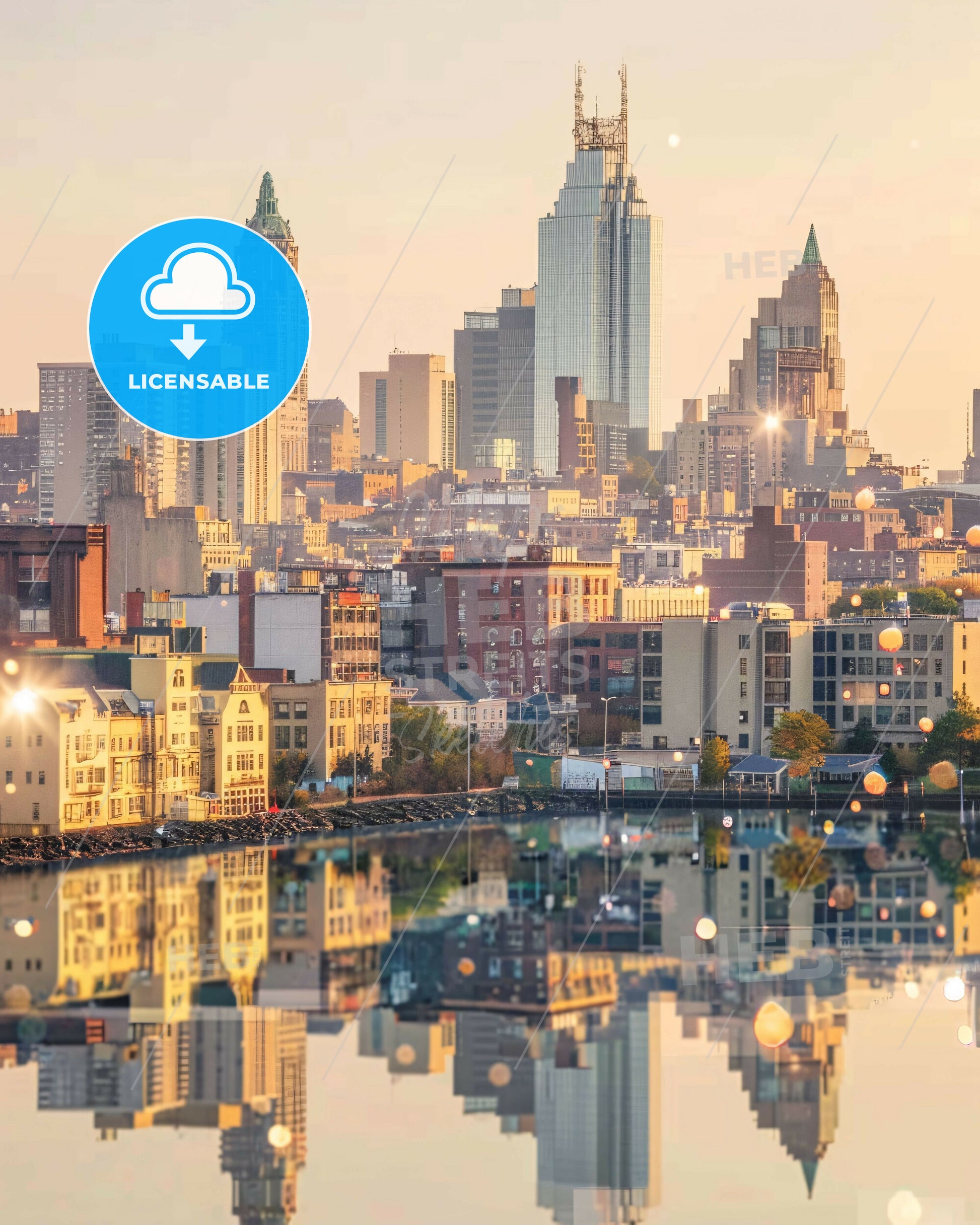 Newark Skyline: Double Exposure Art Composite - A city with a body of water