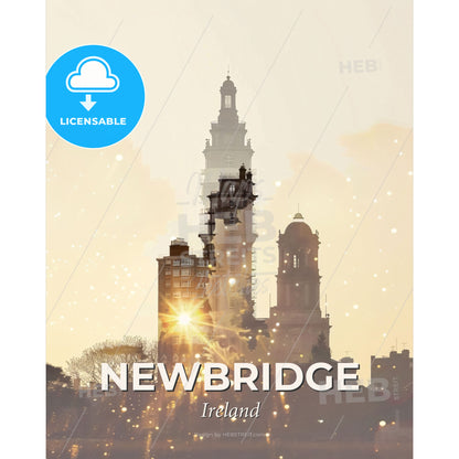 Newbridge, Ireland Silhouette Skyline Poster Art - A city with a tall tower - Square format print template