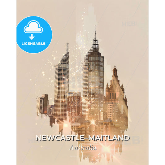 NewcastleMaitland Australia Art Skyline Poster - A city skyline with many tall buildings - Square format print template