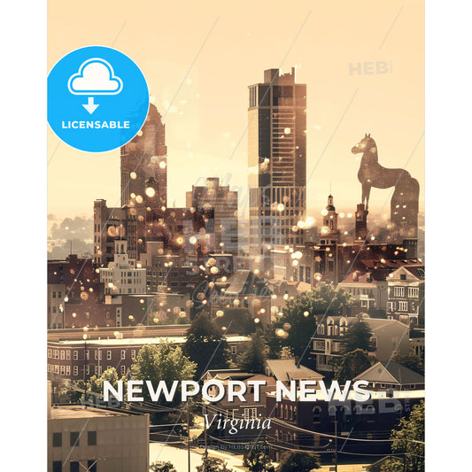 Newport News Skyline Canvas Print - Artwork - A city with a horse statue - Square format print template