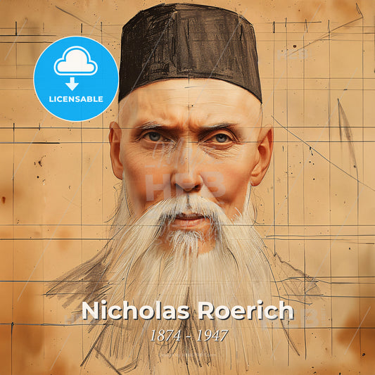 Nicholas Roerich, 1874 - 1947, Russian painter and spiritual teacher - A Man With A White Beard And A Black Hat Print Template