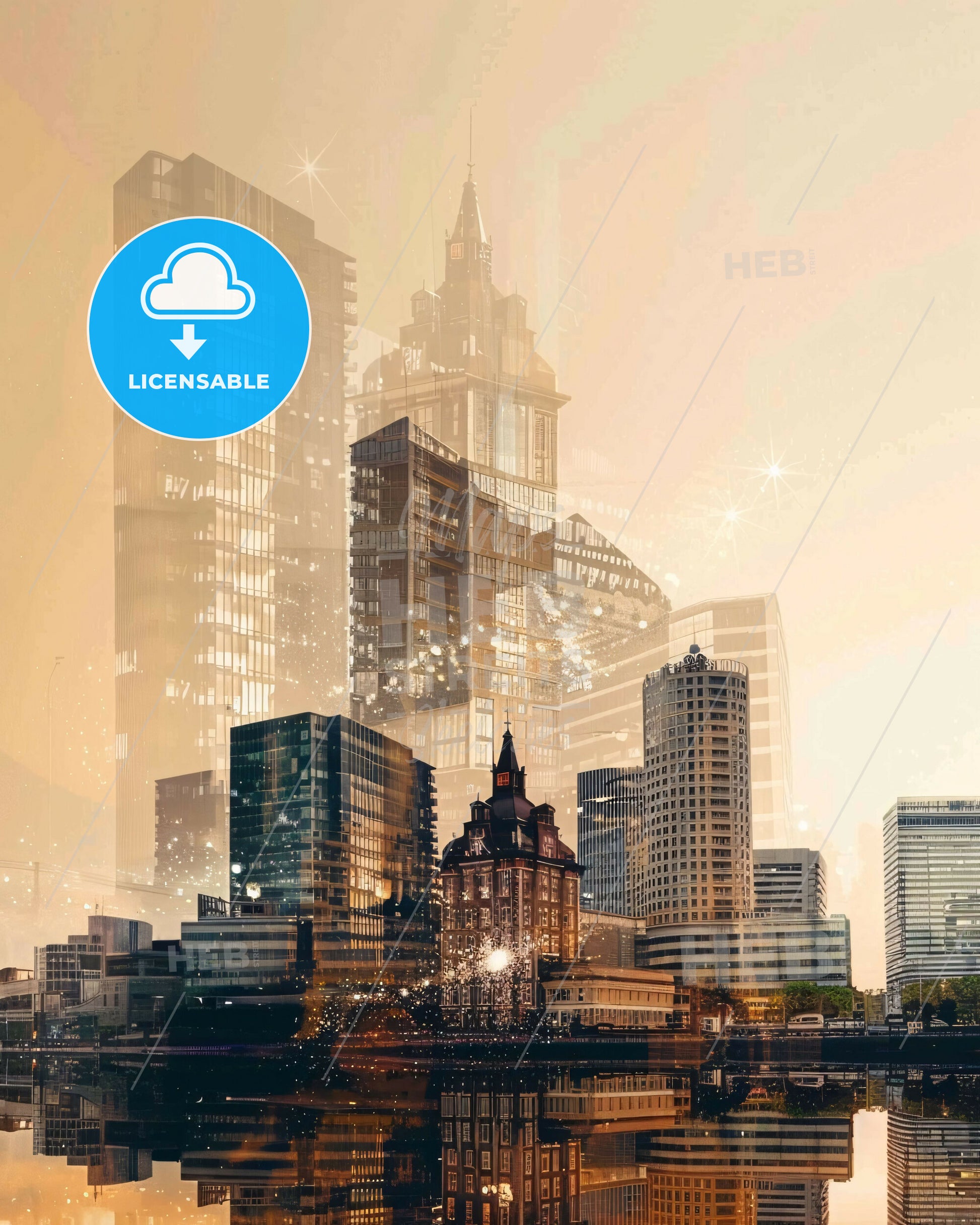 Niigata Skyline Night Sparkles Bright Beige - A city skyline with many tall buildings