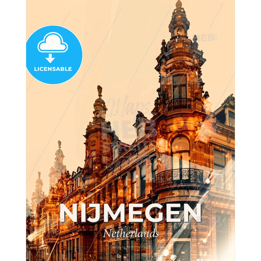 Nijmegen Skyline Double Exposure Art Poster - A building with many windows - Square format print template
