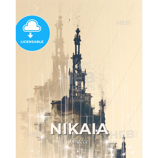 Nikaia Greece City Skyline Poster Silhouette - A building with a tower - Square format print template