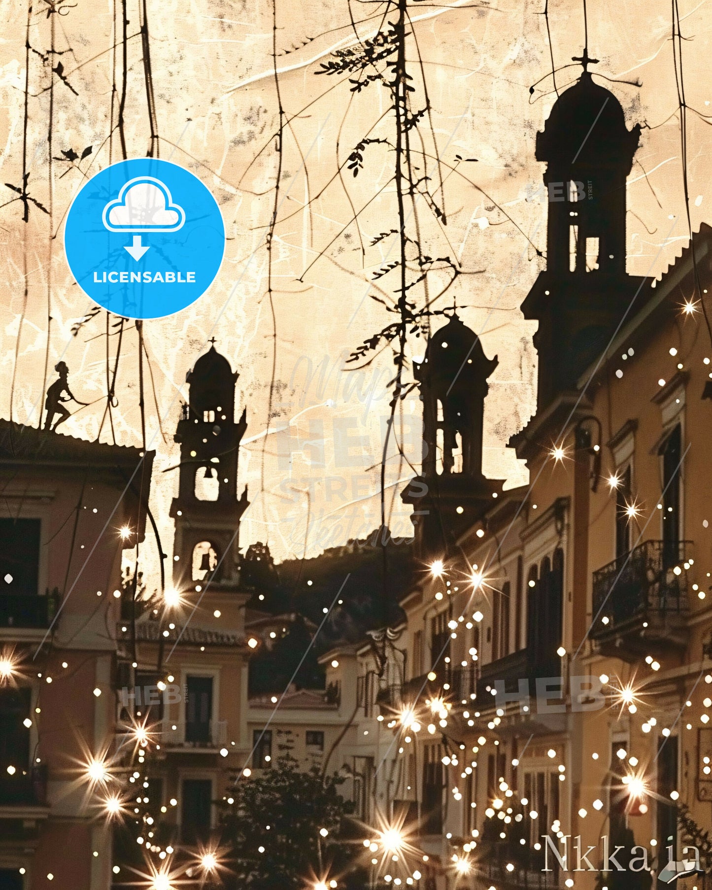 Nikaia City Skyline, Double Exposure, Poster Art - A building with lights on it