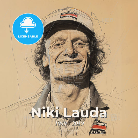 Niki Lauda, 1949 - 2019, Austrian racing driver - A Drawing Of A Man Wearing A Hat Print Template