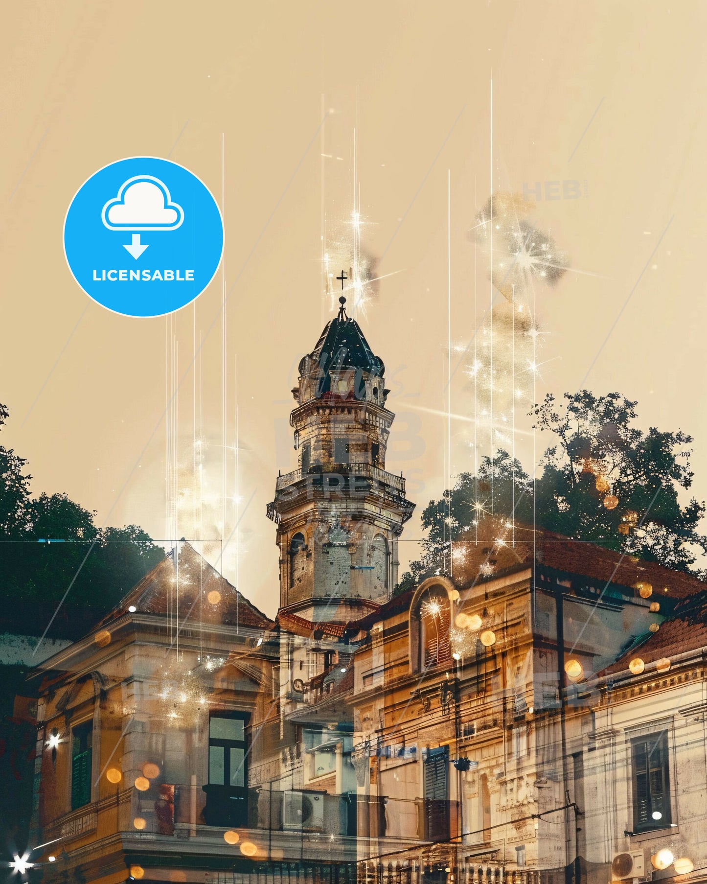 NikÅ¡iÄ‡ Cityscape Panorama Sparkle Poster - A building with a tower