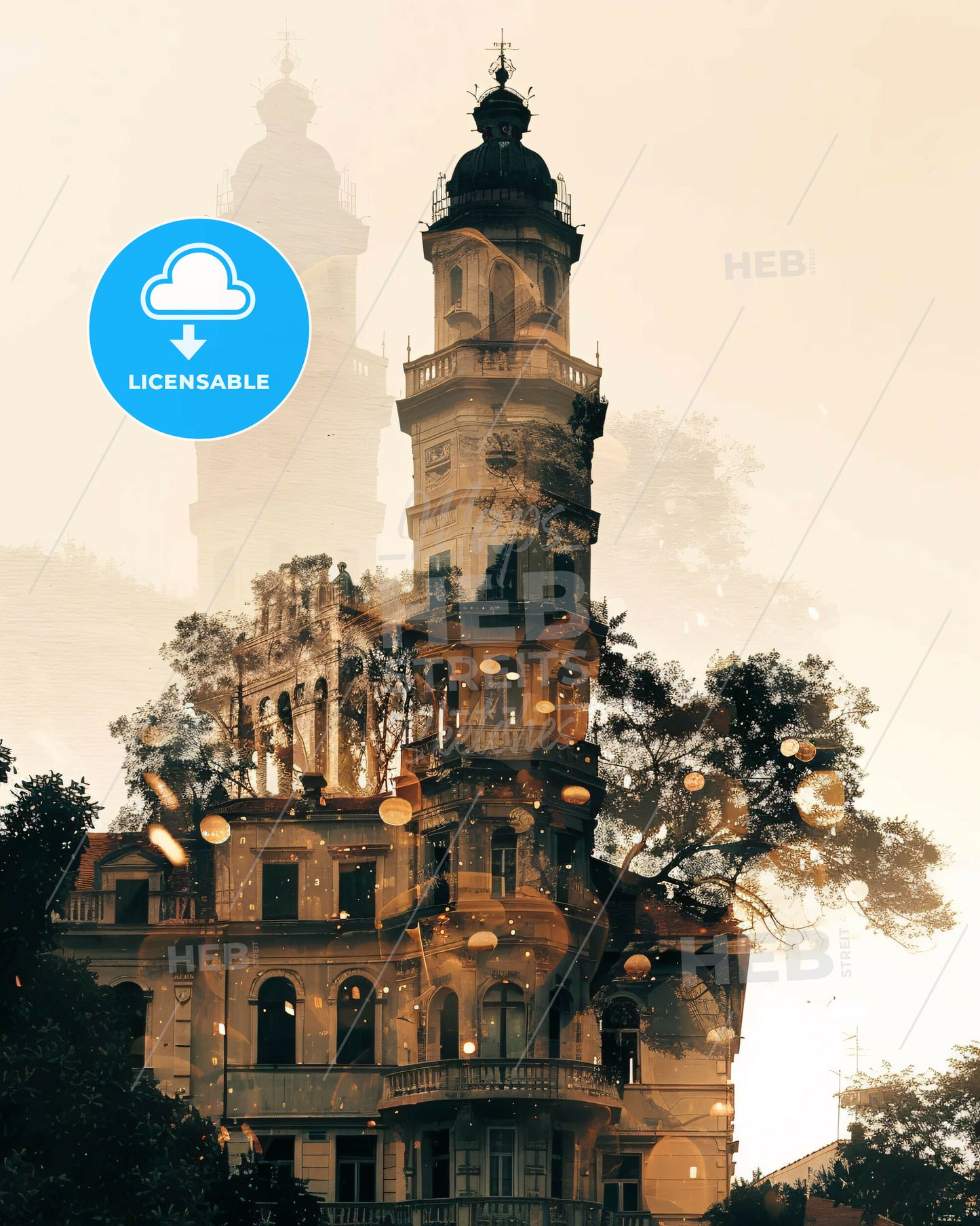 Nikšić, Montenegro: City Icons Skyline Art - A building with a tower and trees