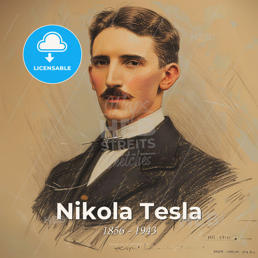 Nikola Tesla, 1856 - 1943, Serbian-American inventor - A Portrait Of A Man With A Mustache Print Template