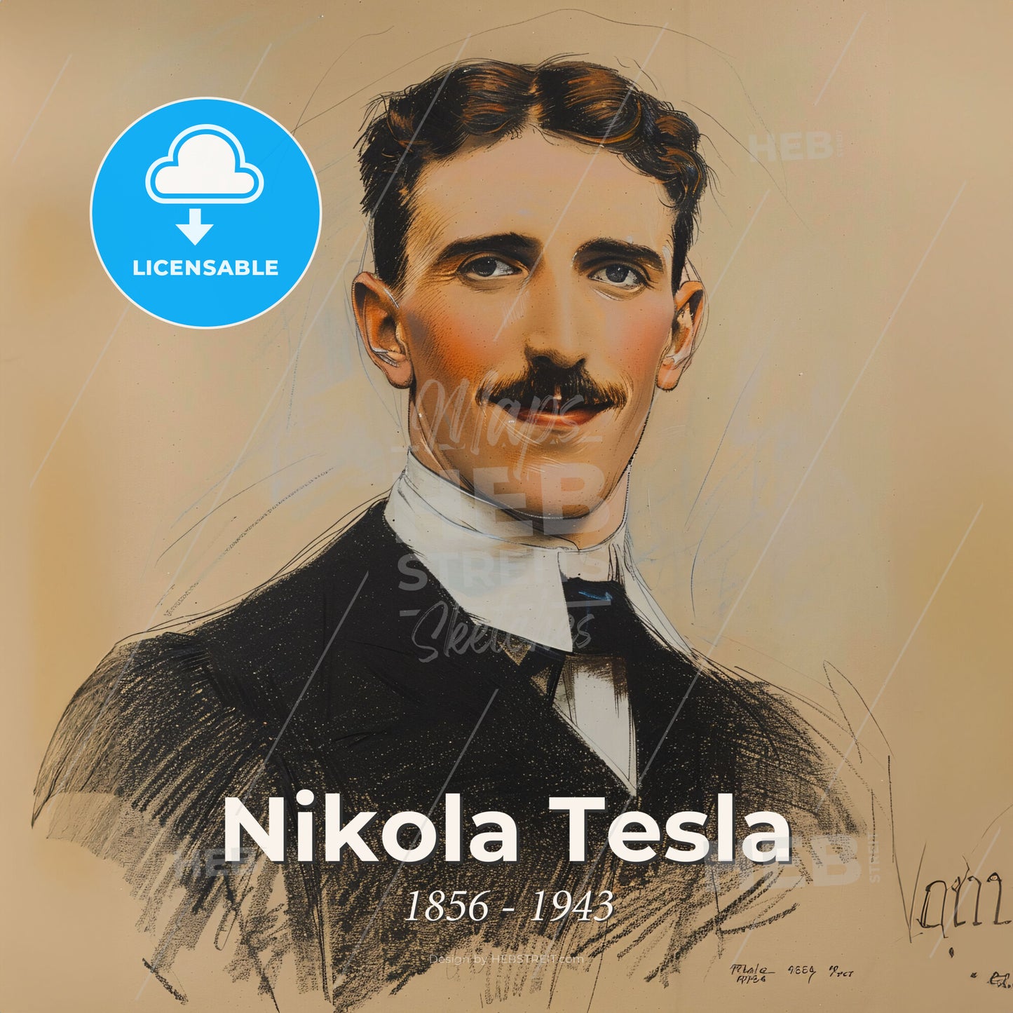 Nikola Tesla, 1856 - 1943, Serbian-American inventor - A Man With A Mustache Print Template