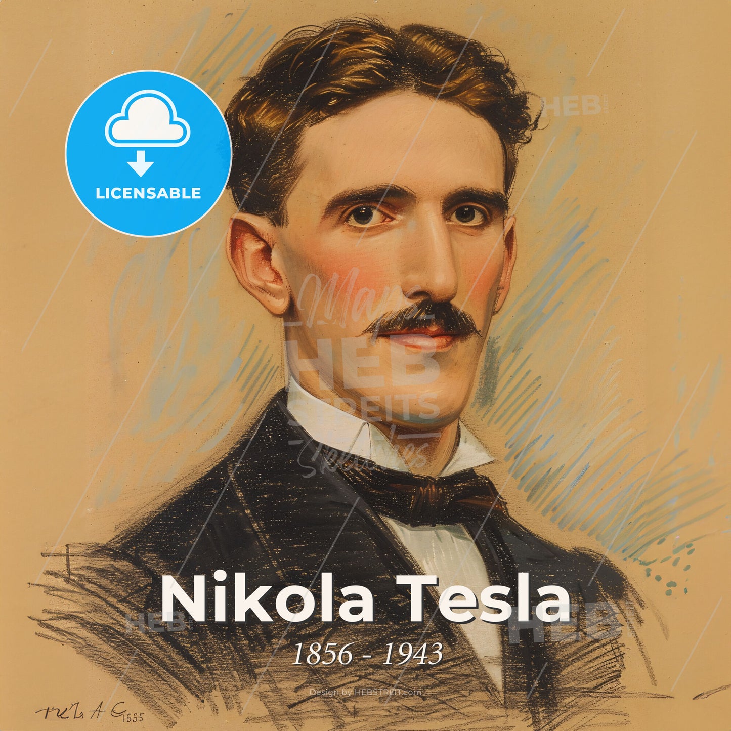 Nikola Tesla, 1856 - 1943, Serbian-American inventor - A Man With A Mustache Print Template