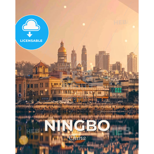 Ningbo Skyline Poster Captivating City Charm - A city with buildings and a body of water - Square format print template