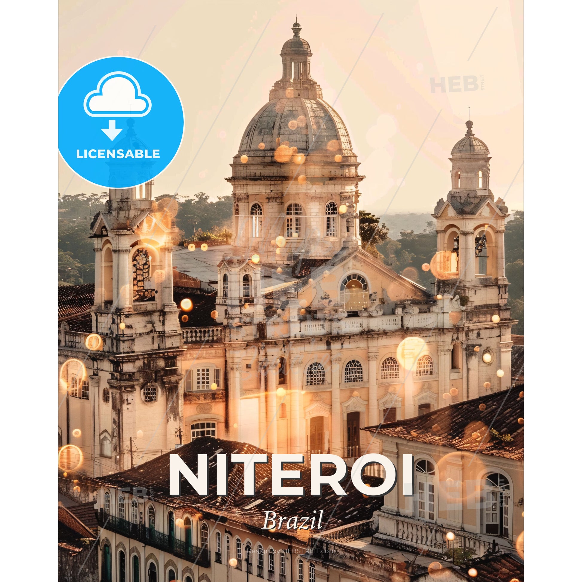Niteroi City Skyline Architectural Mosaic Art Poster - A large building with a dome and a roof - Square format print template