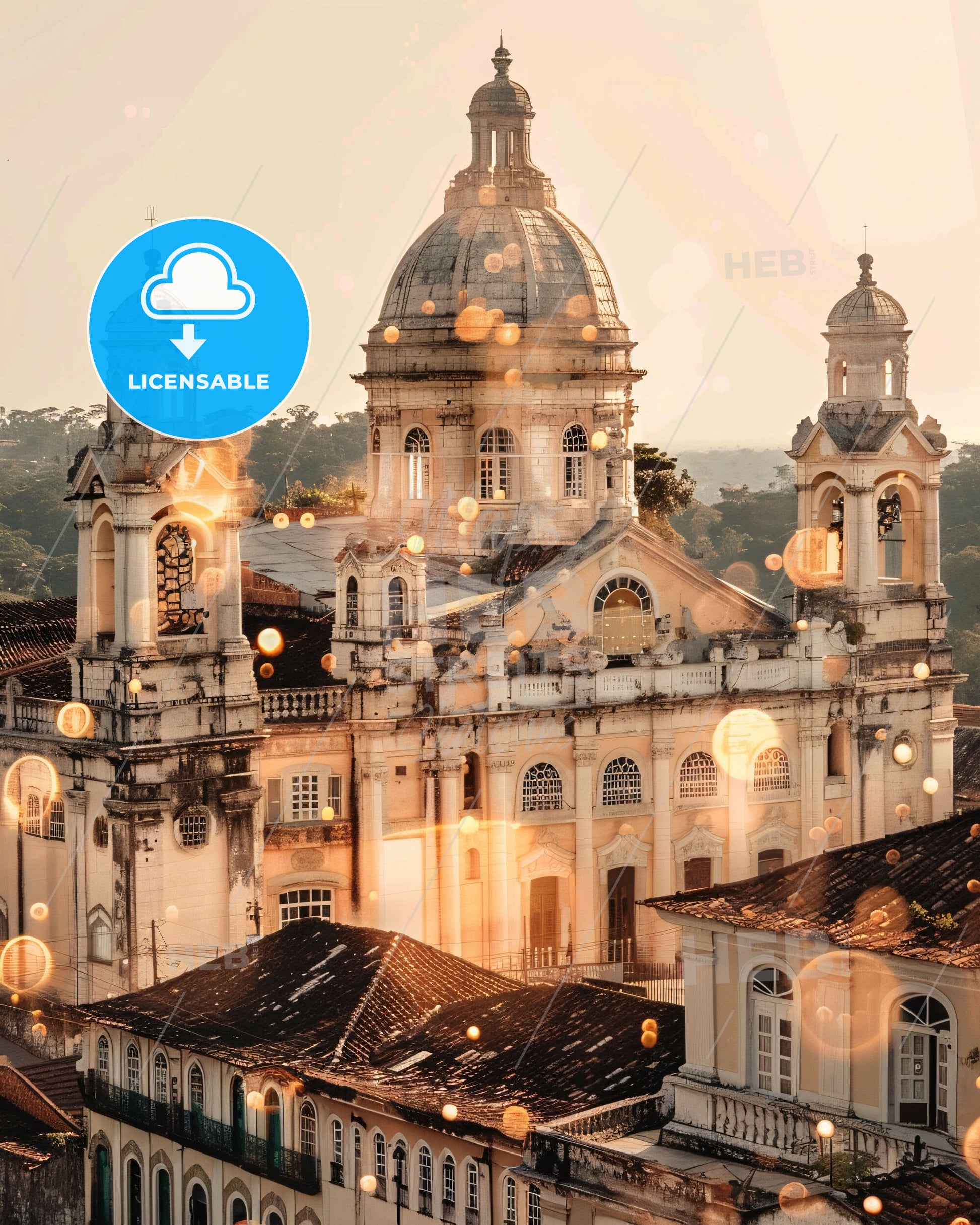 Niteroi City Skyline Architectural Mosaic Art Poster - A large building with a dome and a roof