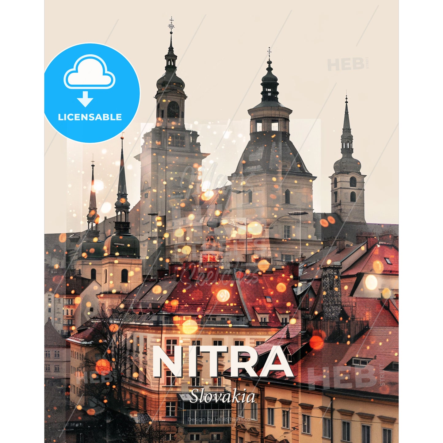 Nitra City Skyline Double Exposure Art Print - A group of buildings with towers - Square format print template