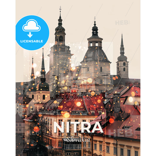 Nitra City Skyline Double Exposure Art Print - A group of buildings with towers - Square format print template